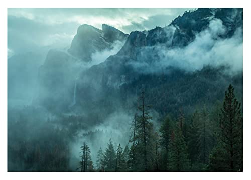 Fototapete Wald im Nebel Landschaft Bäume Grün Natur Panorama - inkl. Kleister - für Wohnzimmer Schlafzimmer Flur Vlies Tapete Vliestapete Wandtapete Motivtapeten Montagefertig (368x254 cm) von WallArena