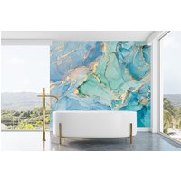 Tapete Blauer Marmor | Schälen Und Aufkleben Wandbild Wohnzimmer Dekor Abstrakte von WallArtLA