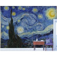 Sternennacht Von Van Gogh Wallpaper | Abziehen Und Aufkleben Abnehmbar Sternennacht-Hintergrundbild Wohnzimmer-Tapete Van-Gogh-Kunst Art Deco von WallArtLA