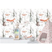 Wallpaper Mit Waldtiere | Abnehmbar Schälen Und Aufkleben Selbstklebend Kinderzimmer Tapete Kind-Wand-Dekor von WallArtLA
