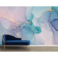 Vergoldete Marmor Tapete | Schälen Und Aufkleben Blauer Grünes Wandbild Im Art Deco Stil von WallArtLA