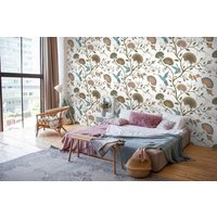 Vintage Blumen Mit Kolibri-Tapete | Abziehen Und Aufkleben Wohnzimmer-Tapete Schlafzimmer-Tapete Blumentapete Vintage-Dekor von WallArtLA