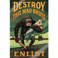 Destroy Mad Brute Poster, World War 1 Propaganda Poster Print, Vintage 1917 Uk, Eu Usa Domestic Shipping von WallArtPrints4uUSA