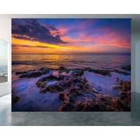 Meer-Wand-Dekor - Sonnenuntergang-Ansicht-Tapete, Wohnzimmer-Wand-Dekor, Vinyl-Tapete, Strand-Wandkunst Groß, Bürozimmer-Tapete von WallArtsOnline