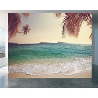 Palmen Strand Wandbild Abnehmbare Tapete Für Wohnzimmer Und Hauswanddekor, Große Wandkunst von WallArtsOnline