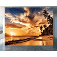 Sonnenuntergang Am Strand - Selbstklebende Tapete, Heimwanddekoration, Landschaftstapete, Abnehmbares Vinyl, Einfach Anzubringen Und Wasserfest von WallArtsOnline