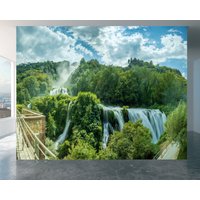 Wasserfall Landschaft - Schälen Und Aufkleben Wandbild, Wohnzimmer Tapete, Landschaftswandbild, Große Wandkunst, Einfach Anzubringen Wasserfest von WallArtsOnline