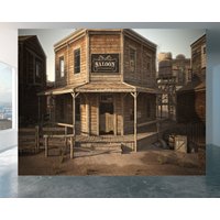 Western Town Saloon-Tapete, Foto-Wandbild Uv-Druck-Wandkunst-Dekor Für Wohnzimmer Und Büros von WallArtsOnline