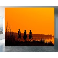 Wilder Westen Sonnenuntergang Tapete Foto Wandbild Uv-Druck-Abziehbild, Wandkunst, Dekor Für Wohnzimmer Und Büros von WallArtsOnline