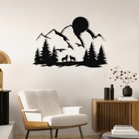 Große Bergblick-Wandkunst, Moderne Bergkunst, Aussicht-Wanddekoration, Mond - Und Berg-Wanddekoration, Waldposter, Naturansicht-Wandkunst von WalladoraHomeDecor