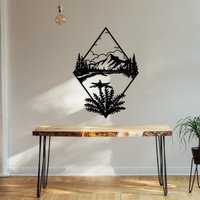 Metall-Landschafts-Wandkunst, Metall-Wanddekoration, Nachtansicht-Bergmuster, Metall-Wandkunst, Wanddekoration Für Wohnzimmer, Inspirierende von WalladoraHomeDecor