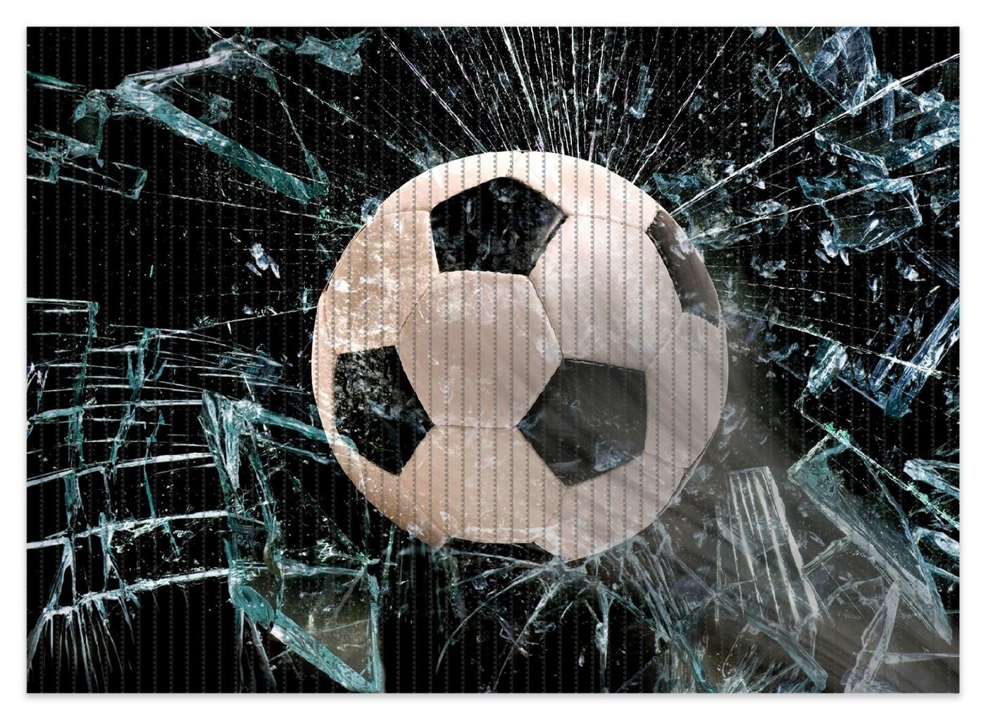 Schaum-Badematte Fußball - im Fenster, Splitter und Glas Wallario, Höhe 5.5 mm, rutschhemmend, geeignet für Fußbodenheizungen, Polymer-Schaum, rechteckig von Wallario