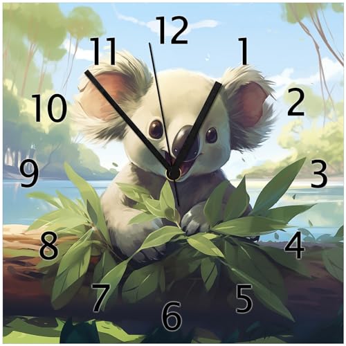 Wallario Design-Wanduhr Australische Idylle: Der lächelnde Koala aus Glas, Motiv-Uhr Größe 30 x 30 cm, Schwarze Zeiger Wallario Design-Wanduhr Australische Idylle: Der lächelnde Koala aus Glas, Motiv-Uhr Größe 30 x 30 cm, Schwarze Zeiger von Wallario