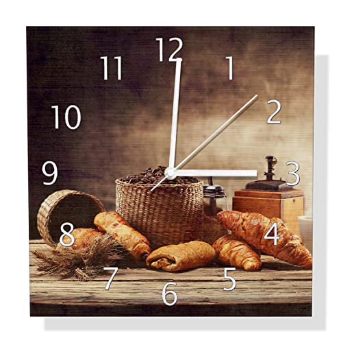 Wallario Design Wanduhr Französisches Frühstück mit Café und Croissants aus Aluverbund, Alu-Uhr Größe 30 x 30 cm, weiße Zeiger mit Metalloptik Wallario Design Wanduhr Französisches Frühstück mit Café und Croissants aus Aluverbund, Alu-Uhr Größe 30 x 30 cm, weiße Zeiger mit Metalloptik von Wallario