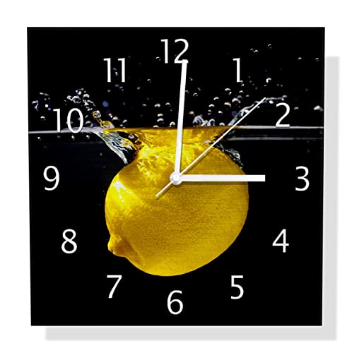 Wallario Design Wanduhr Zitrone im Wasser - Frisches Obst für die Küche aus Aluverbund, Alu-Uhr Größe 30 x 30 cm, weiße Zeiger mit Metalloptik Wallario Design Wanduhr Zitrone im Wasser - Frisches Obst für die Küche aus Aluverbund, Alu-Uhr Größe 30 x 30 cm, weiße Zeiger mit Metalloptik von Wallario
