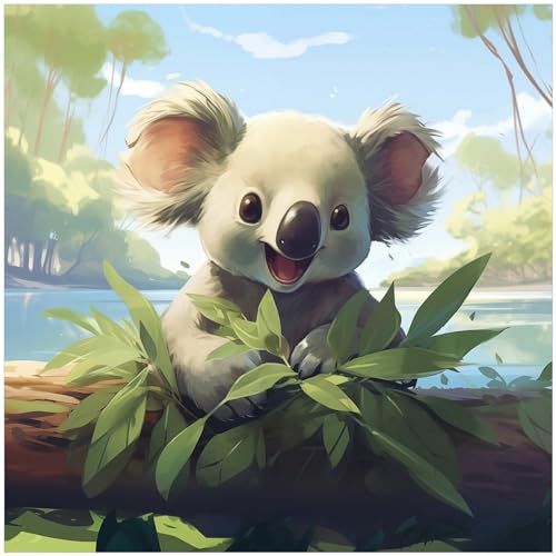 Wallario Glasbild Australische Idylle: Der lächelnde Koala - 50 x 50 cm Wandbilder Glas in Premium-Qualität: Brillante Farben, freischwebende Optik von Wallario