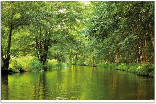 Wallario Outdoor-Poster für Garten oder Balkon Spreewald in Brandenburg grüne Wälder und Spiegelungen im Wasser, Motivbanner Größe: ca. 60 x 90 cm, Outdoor-Bild von Wallario