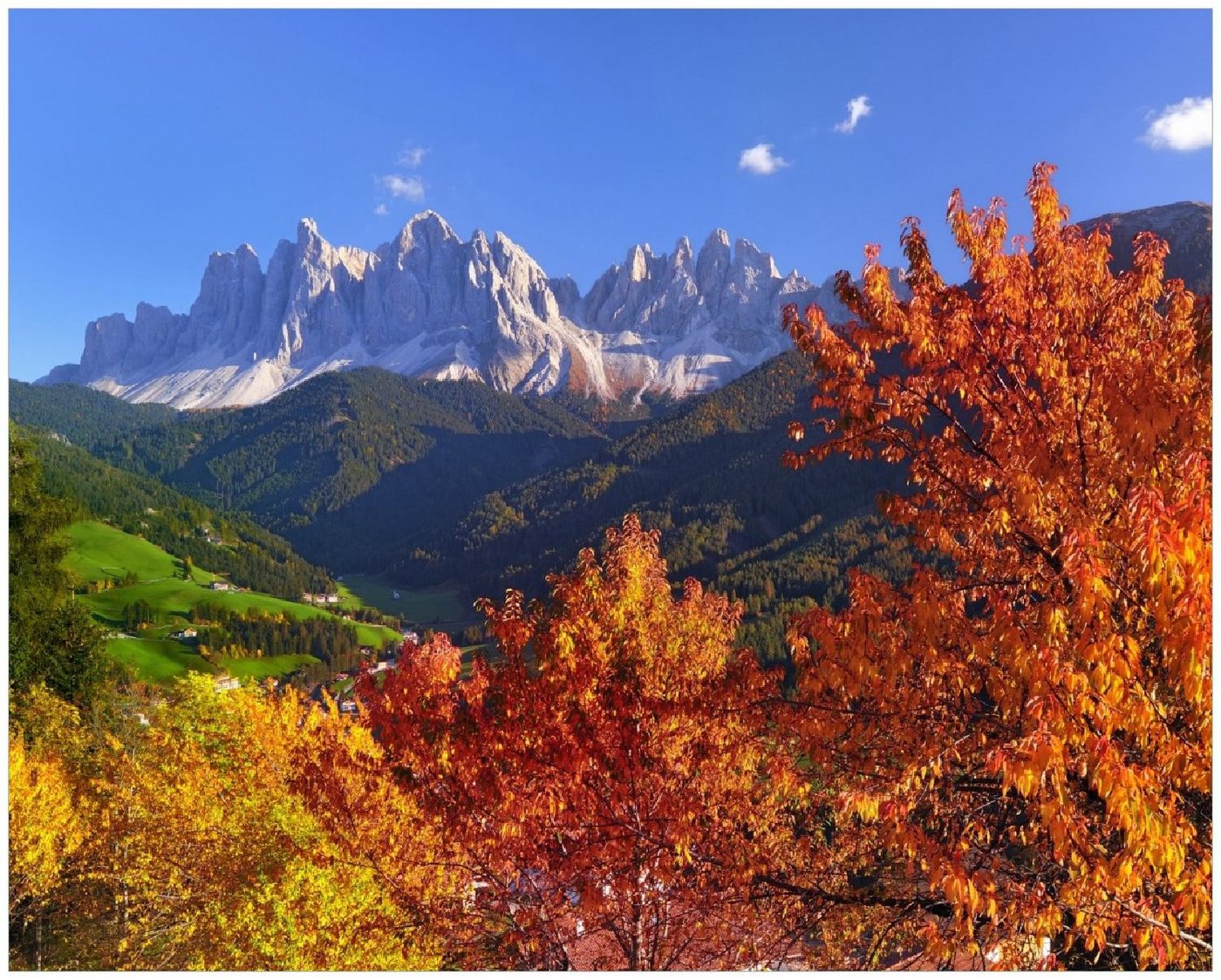 Wallario Poster, Herbst im Gebirgstal unter blauem Himmel, in verschiedenen Ausführungen von Wallario