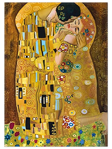 Wallario Rutschfester, Teppich mit Motiv - Fußmatte Der Kuss von Klimt, Größe 50 x 70 cm - flachgewebt von Wallario