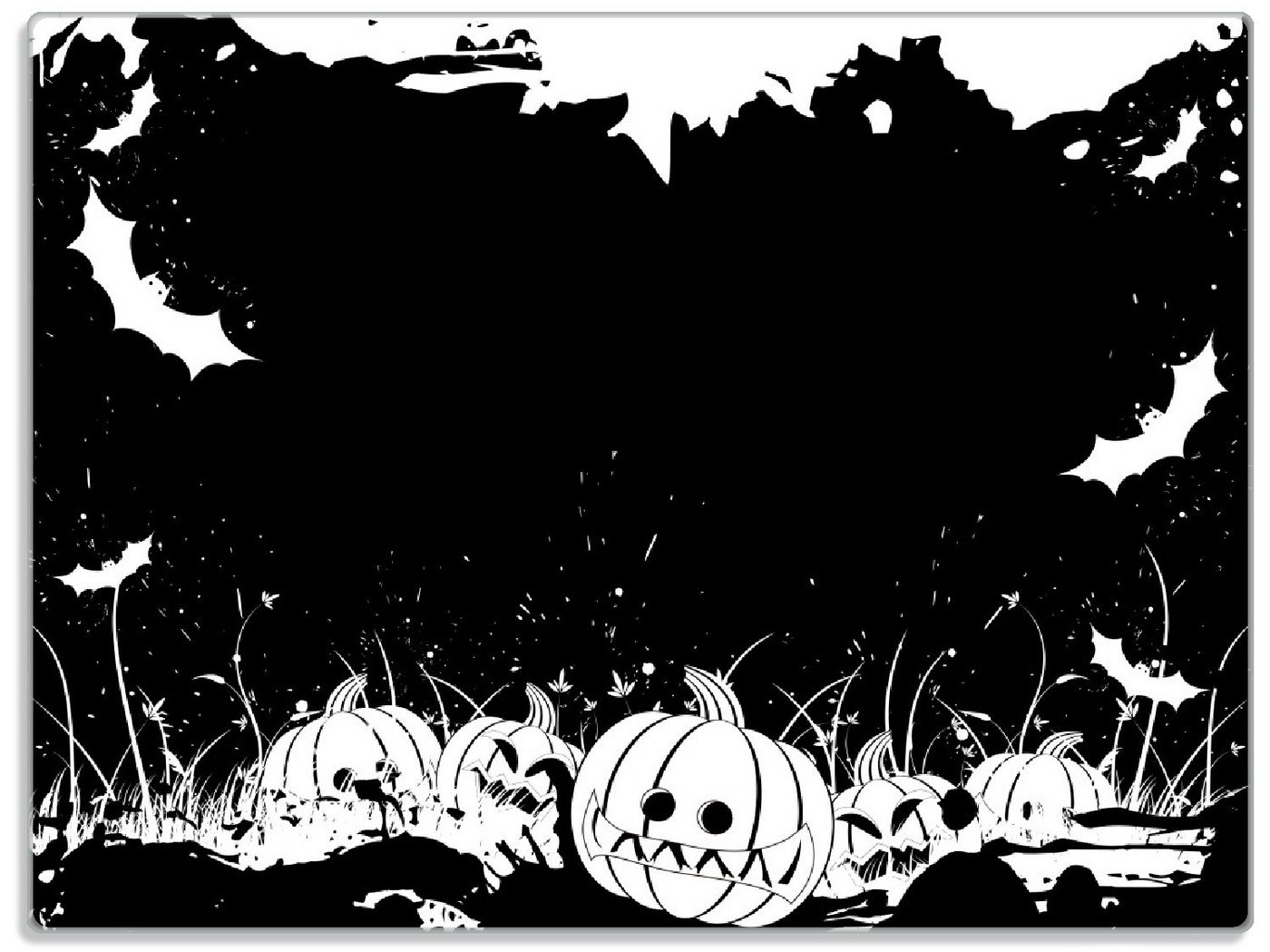 Wallario Schneidebrett Halloween - Kürbisse und Fledermäuse in schwarz-weiß, Comic Stil, ESG-Sicherheitsglas, (inkl. rutschfester Gummifüße 4mm, 1-St), 30x40cm von Wallario