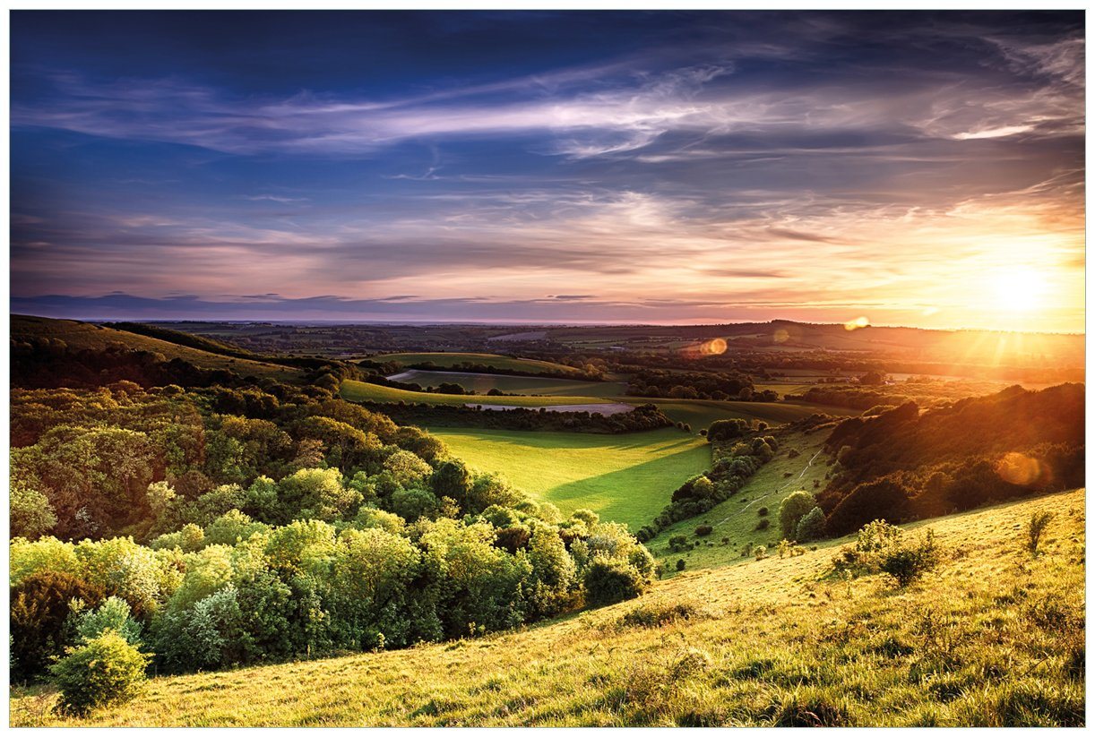 Wallario Vliestapete Farbenfroher Sonnenuntergang in England, seidenmatte Oberfläche von Wallario