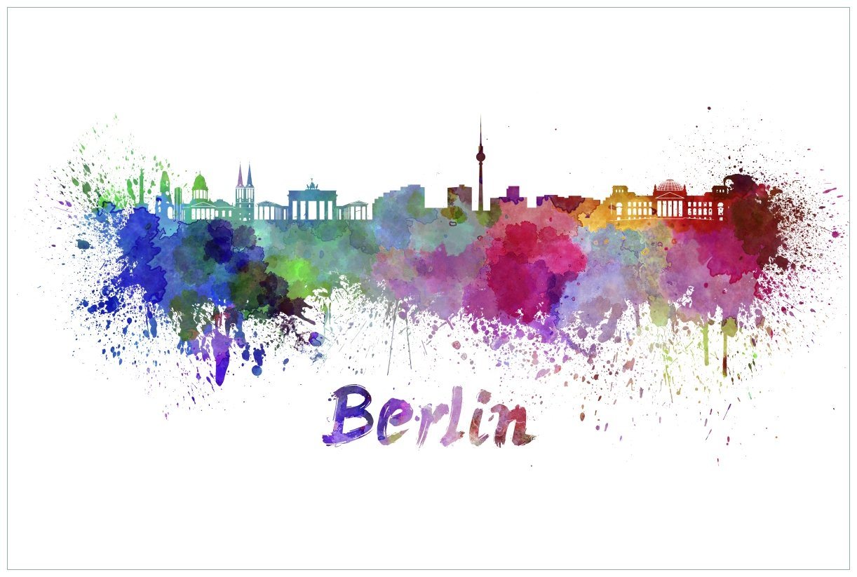 Wallario Vliestapete Städte als Aquarell - Skyline von Berlin, seidenmatte Oberfläche von Wallario