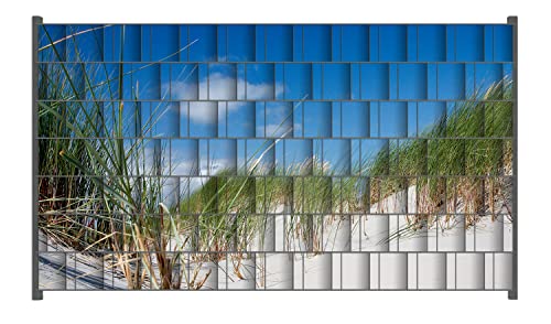 Wallario Zaun Sichtschutz Windschutz für EIN- und Doppelstabmattenzäune in der Größe Breite 2,50m x Höhe 1,40m, Motiv: Düne am Strand unter blauem Himmel von Wallario