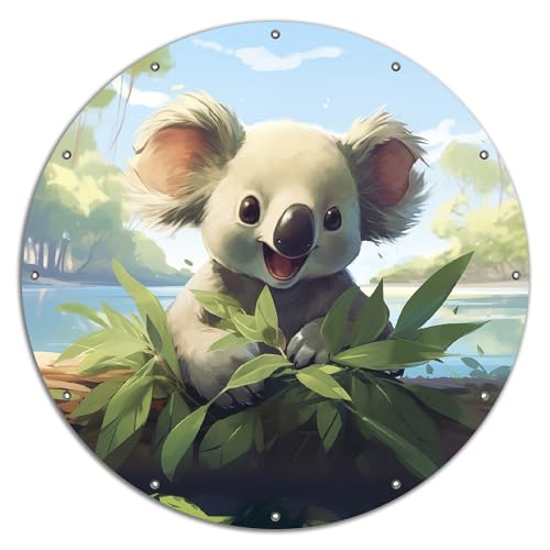 Wallario rundes Outdoor-Poster für Garten oder Balkon Australische Idylle: Der lächelnde Koala, Motivbanner 120 cm Durchmesser von Wallario
