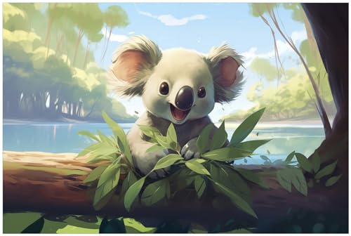 Wallario selbstklebendes Poster - Australische Idylle: Der lächelnde Koala, Aufkleber in Premiumqualität, Klebefolie Größe: 61 x 91,5 cm (Maxiposter) von Wallario