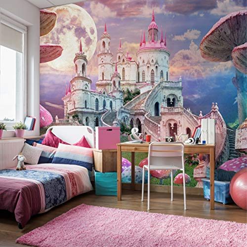 Wallepic Vlies Fototapete Natur Prinzessin Schloss Pilze Gras 368 x 280 Moderne Tapete XXL Blumen Himmel Mond Wohnzimmer Schlafzimmer Büro Flur Mehrfarbig Abstrakt Br. 368 cm x Hö. 280 cm von Wallepic