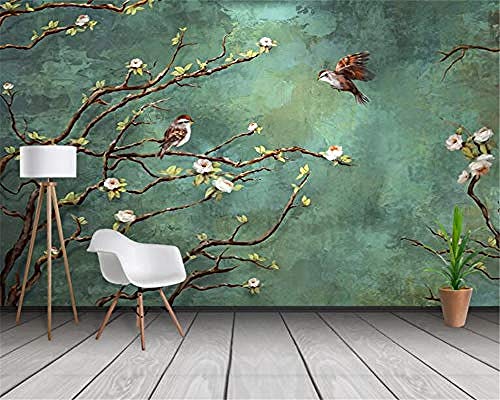 Grüner Hintergrund Blumen und Vögel Animal Series Anpassen 3D Wallpaper Wanddekoration Kunst Hd Print Poster Bild G Tapete wandpapier fototapete 3d effekt tapeten Wohnzimmer Schlafzimmer-200cm×140cm von Wallpaper-3D-XYM