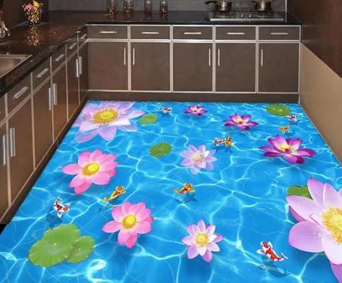 3D-Bodenmalerei-Tapete, Pool, Lotusfisch, Badezimmer, Küche, 3D-Boden, Selbstklebende PVC-Tapete, 3D-Bodenbelag,300cmX210cm von Wallquartz