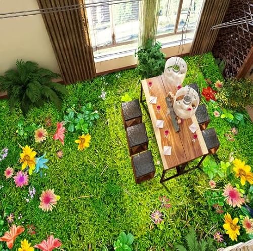 Benutzerdefinierte 3D-Bodenwandbilder, Blumen, Gras, Rasen, Wohnzimmer, Schlafzimmer, Balkon, Wasserdicht, Selbstklebend, Bodendekoration, Wandbild, PVC-Tapete,300cmX210cm von Wallquartz