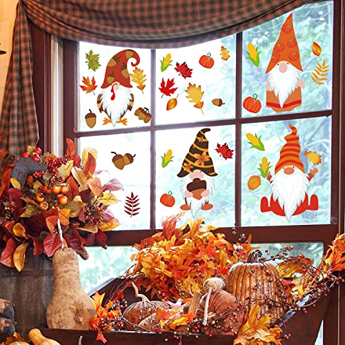 WandSticker4U®- Fensterbilder 8x süße WICHTEL + HERBST BLÄTTER in Orange/Rot selbstklebend I Fenstersticker wiederverwendbar Fenster-Deko Herbst Winter Fensterfolie Kinder-zimmer von WandSticker4U