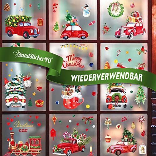 WandSticker4U®- XXL wiederverwendbar Fensterbilder Weihnachten WEIHNACHTS-AUTOPARADE selbstklebend I Weihnachtsdeko Fenster Aufkleber Fenstersticker Winter Christmas Autos GROß von WandSticker4U