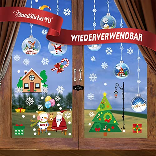 WandSticker4U®- 🎄 XXL wiederverwendbar Fensterbilder WEIHNACHTEN Kinder selbstklebend I Weihnachtsdeko Fenster Aufkleber Fenstersticker Winter Schneeflocken Tannen Baum Kinderzimmer GROß von WandSticker4U