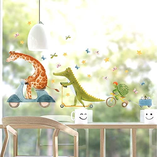 WandSticker4U®- wiederverwendbar Fensterbilder Kinder GIRAFFE & KROKODIE selbstklebend I Fenster Aufkleber Fenstersticker Tiere Schmetterlinge Mädchen & Junge Kinder-zimmer Deko Frühling von WandSticker4U