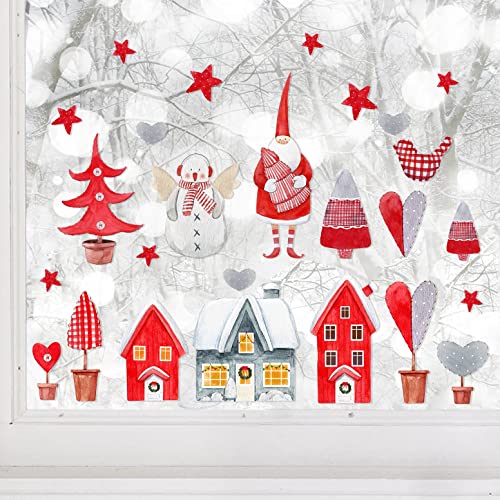 WandSticker4U®- wiederverwendbar Fensterbilder Weihnachten Kinder SCHNEEDORF selbstklebend I Weihnachtsdeko Fenster Aufkleber Fenstersticker Kinderzimmer Winter Sterne von WandSticker4U