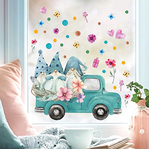 WandSticker4U®- wiederverwendbar Fensterbilder selbstklebend Kinder WICHTEL im AUTO I Fenster Aufkleber Fenstersticker Blumen Schmetterlinge Frühling Schlafzimmer Kinder-zimmer Deko GROß von WandSticker4U