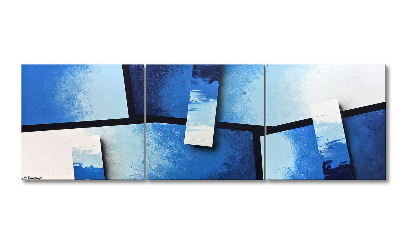WandbilderXXL XXL-Wandbild Blue Stacks 210 x 70 cm, Abstraktes Gemälde, handgemaltes Unikat von WandbilderXXL