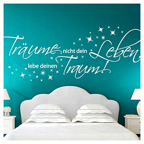 Wandora Wandtattoo Zitat Träume nicht dein Leben I brilliantblau (BxH) 150 x 58 cm I Wohnzimmer Schlafzimmer Sticker Aufkleber Wandaufkleber Wandsticker G026 von Wandora