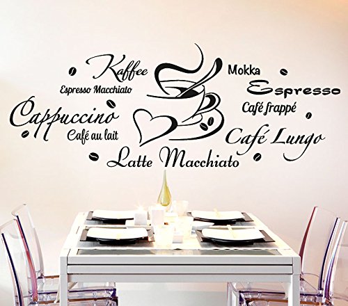 Wandora Wandtattoo Kaffeesorten + Tasse I mittelgrau (BxH) 120 x 45 cm I Küche Esszimmer Cappuccino Espresso Sticker Aufkleber Wandaufkleber Wandsticker G178 von Wandora