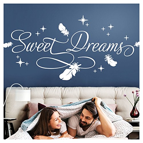 Wandora Wandtattoo Spruch Sweet Dreams I dunkelgrün (BxH) 100 x 45 cm I Sterne Federn Schlafzimmer Kinderzimmer Sticker Aufkleber Wandaufkleber Wandsticker W1483 von Wandora