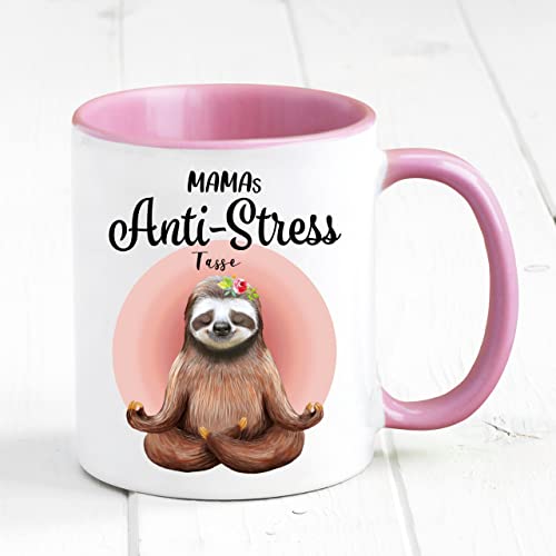 Tasse bedruckt mit Faultier Mamas Anti-Stress Tasse, Geschenk Muttertag Kaffeetasse Kaffeebecher, Muttertagsgeschenk, rosa von Wandtattoo Loft