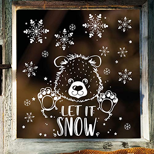 Wandtattoo-Loft Fensteraufkleber Winter Bär Let It Snow mit Schneeflocken WIEDERVERWENDBAR von Wandtattoo-Loft