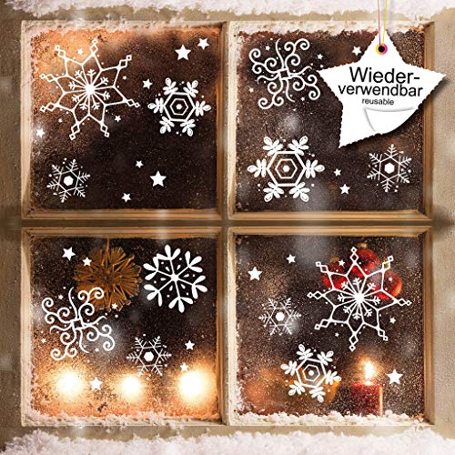 Wandtattoo-Loft Fenstersticker Schneeflocken und Sterne Set WIEDERVERWENDBAR von Wandtattoo-Loft