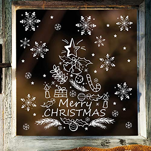 Wandtattoo-Loft Fenstersticker Tannenbaum Merry Christmas mit Schneeflocken WIEDERVERWENDBAR von Wandtattoo-Loft