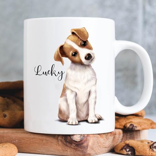 Wandtattoo Loft Keramiktasse bedruckt Hund Jack Russel Terrier mit Wunschnamen Kaffeetasse personalisiert Geschenk Geburtstag 330 ml, glänzend, Braun von Wandtattoo Loft