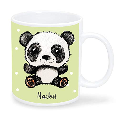 Wandtattoo-Loft Kinder Tasse süßer Pandabär und Wunschnamen – Kunststoff Becher - Grün von Wandtattoo-Loft