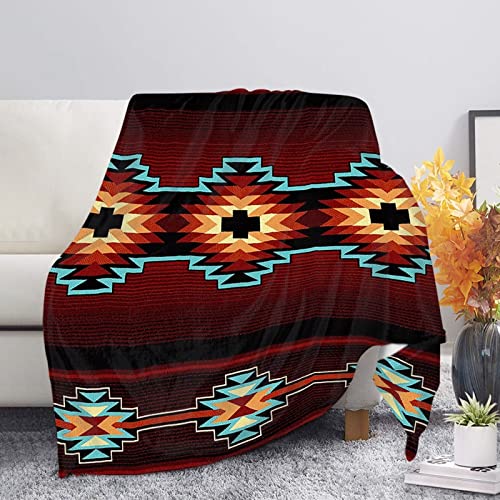 Wanyint Azteken-Überwurfdecke, rot, böhmisch, gestreift, Mandala, Indianer, superweich, Flanell, Decke für Schlafzimmer, Wohnzimmer, abstrakte Geometrie, Sofa, Couch, Decken von Wanyint